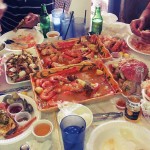 4lbs shrimp, 2lbs king crab legs, 2 whole crabs, Banh Canh Cua, and sweet potato fries. Family luncherton at Mr. Krab's, SJ