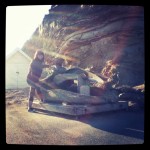 Meesh posing next to a whale skull