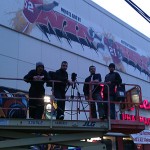 With videographer Matt Straus and Walgreens manager Abe Bitar